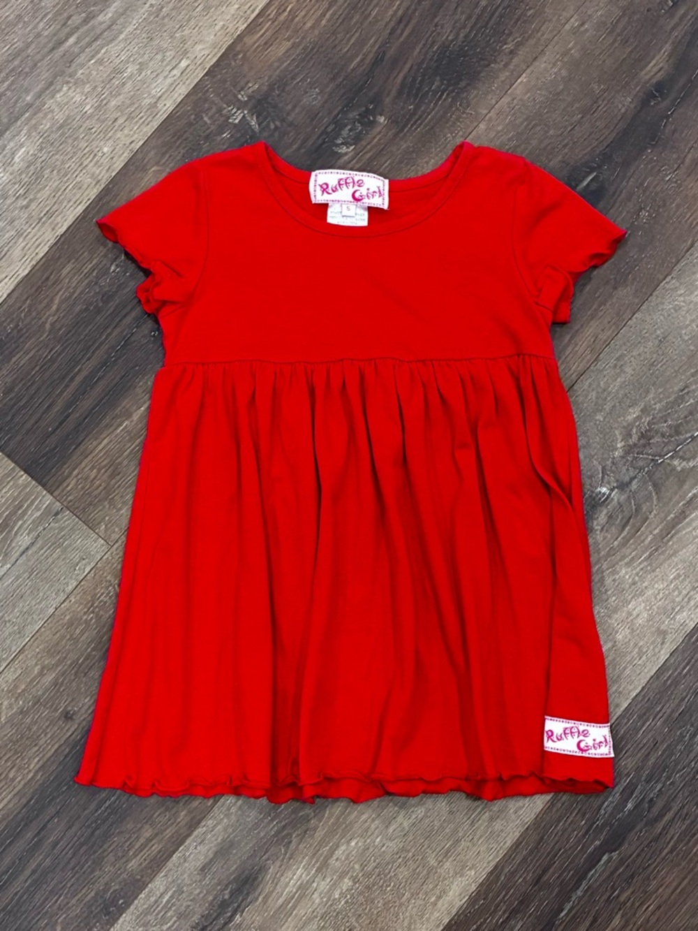 Ruffle Girl Red Dress Outfit Christmas Holiday Sports Short Sleeves 5T